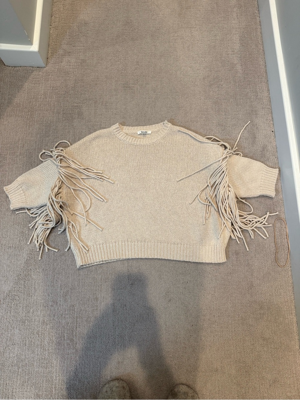Splendid Cream Fringe Crewneck Sweater